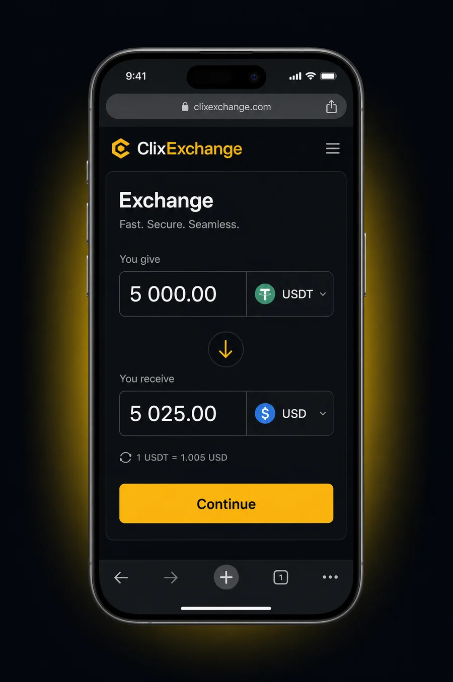 Веб-обмін ClixExchange — розрахунок суми обміну USDT на USD