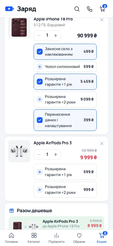 Кошик з послугами