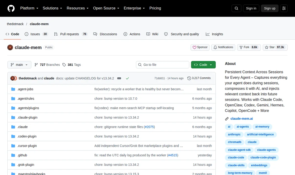 Claude Mem: наскрізна пам'ять між сесіями: сторінка github.com/thedotmack/claude-mem
