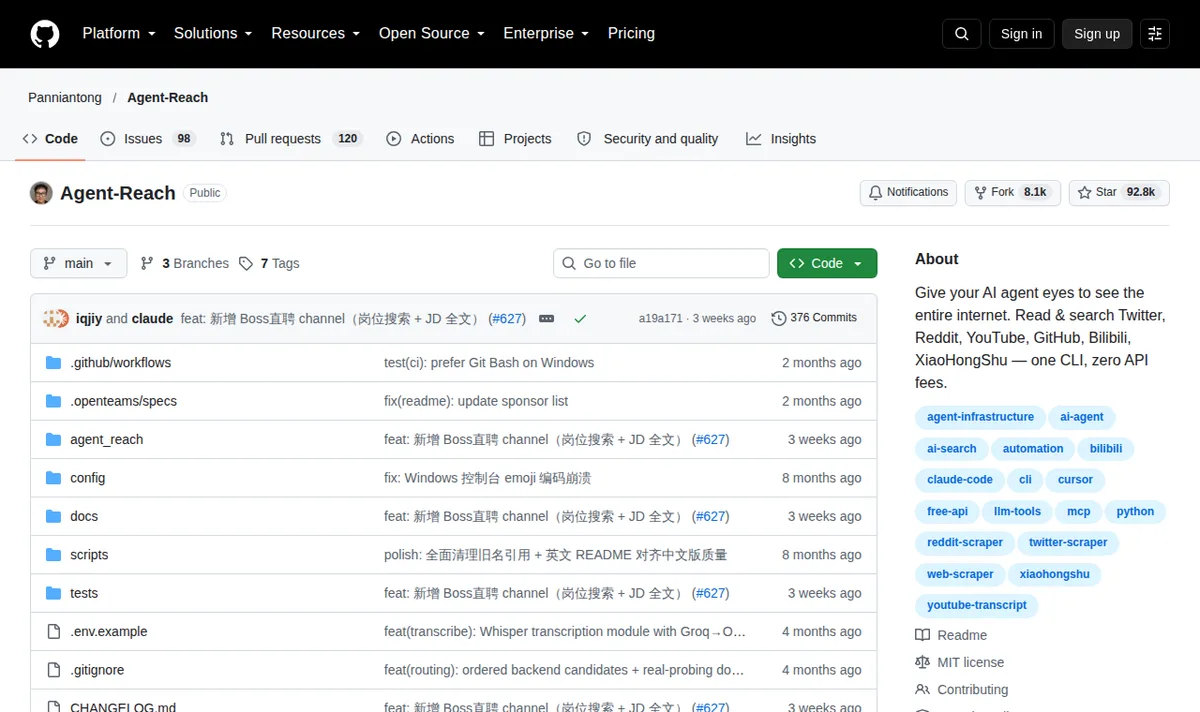 Agent Reach: доступ до даних із соцмереж та вебу: сторінка github.com/Panniantong/Agent-Reach